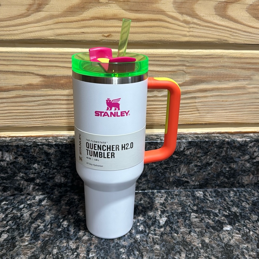 White Neon Stanley 40 oz Quencher H2.0 Tumbler